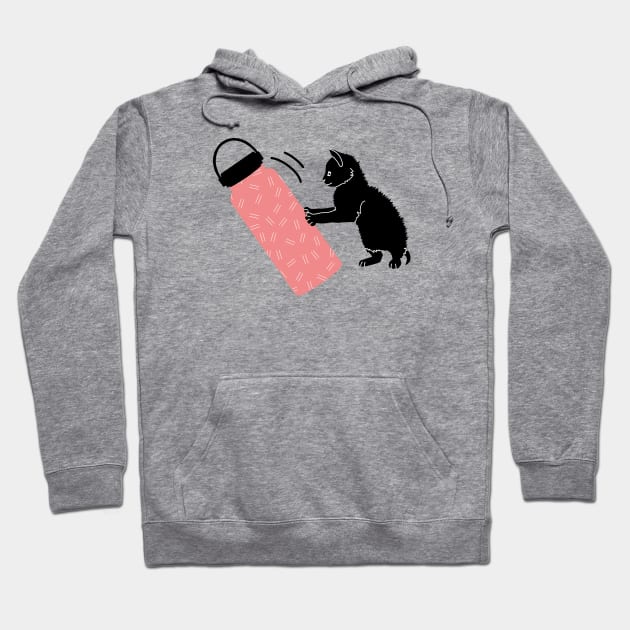 Black kitten and pink water bottle Hoodie by Wlaurence